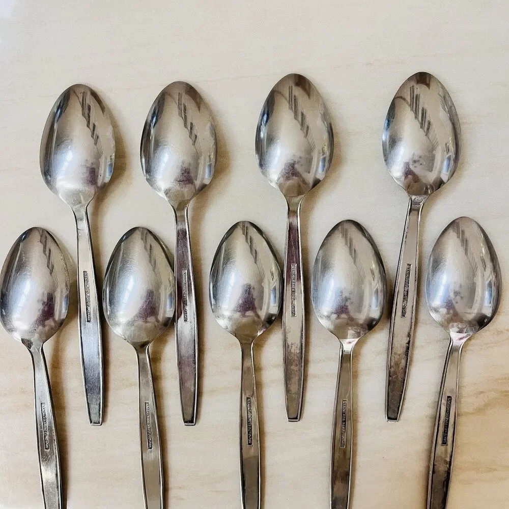 Vintage Rose Vine Japan Stainless Flatware UNF205 9pc Teaspoon+ 1pc Sugar Spoon